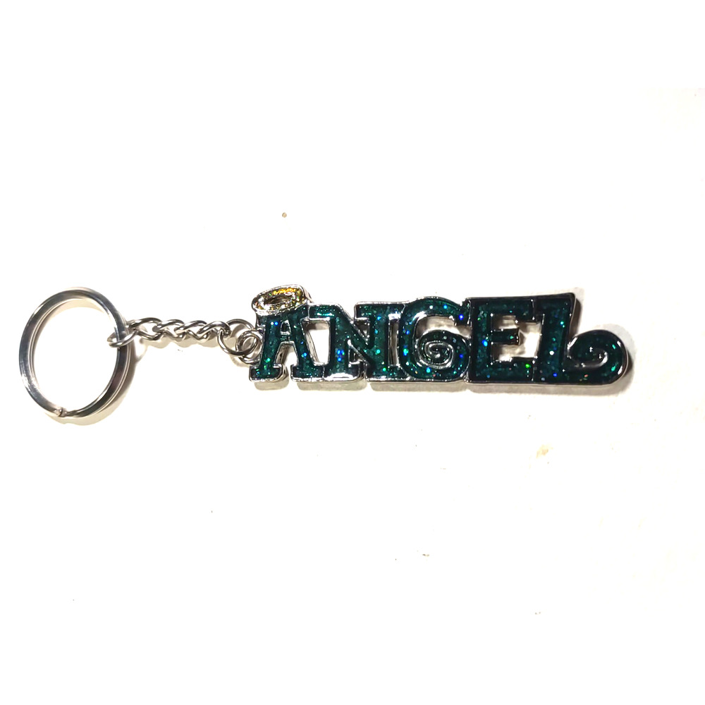Angel Keychain Green Sparkle Metal